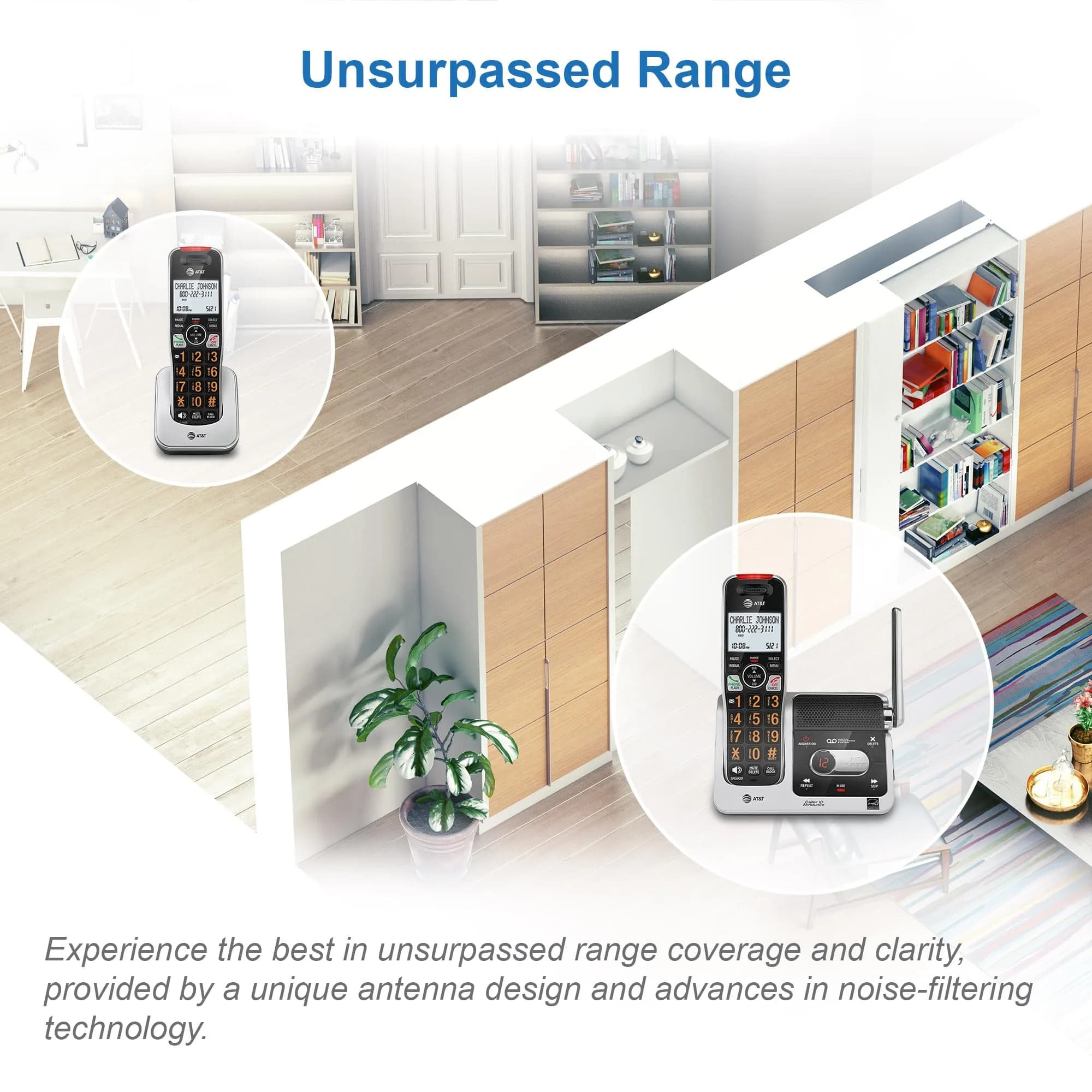 AT&T BL102-4 DECT 6.0 Cordless Phone System with Answering Machine, 4 Handsets, Silver/Black | Unsurpassed Range & Clarity - view 9