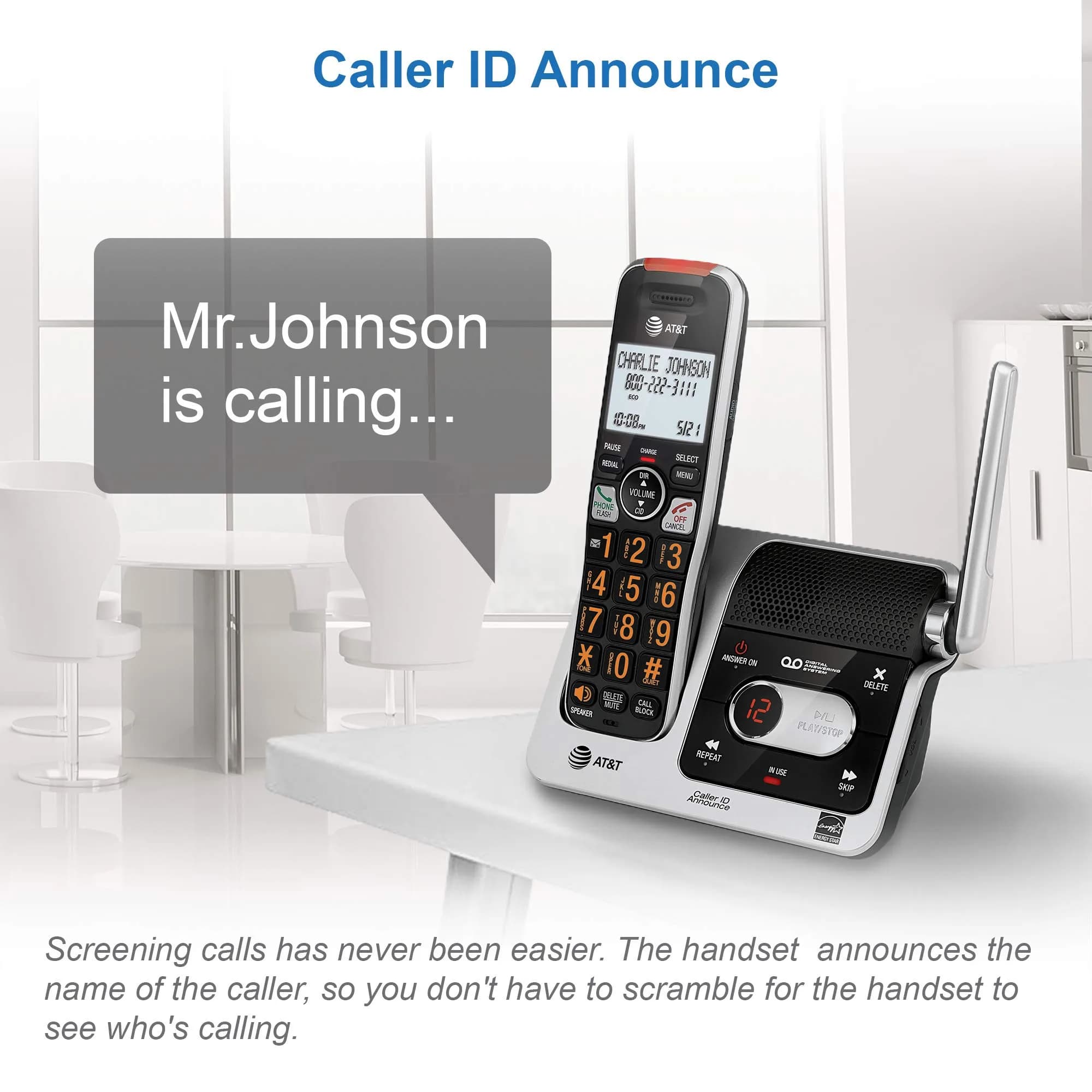 AT&T BL102-3 DECT 6.0 Cordless Landline Phone with Answering Machine, Call Blocking, Caller ID Announcer, Audio Assist, Intercom, 3 Handsets | Unsurpassed Range - view 8