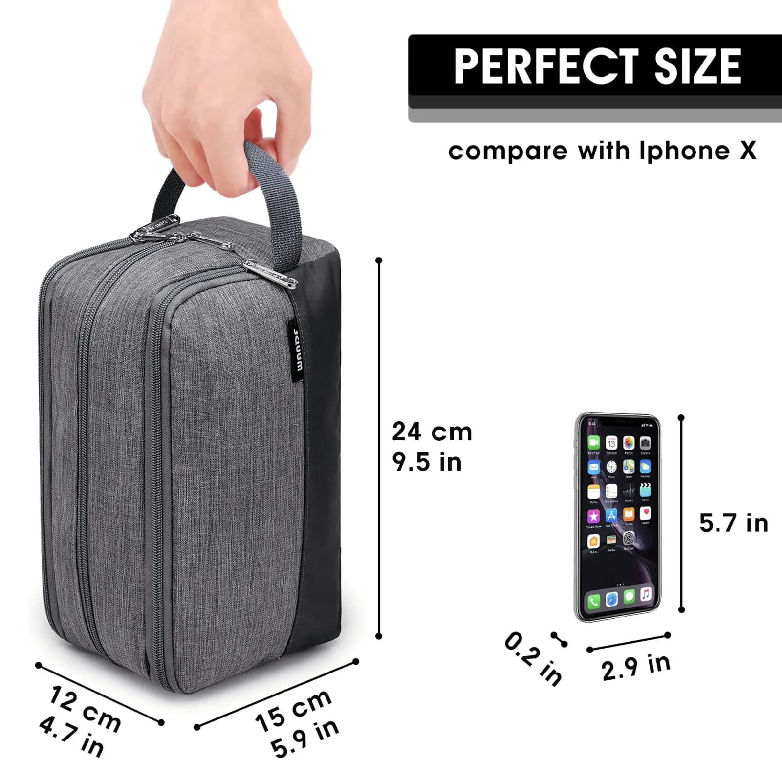 WANDF Travel Toiletry Bag for Men, Small Dopp Kit for Toiletries | Water-Resistant Polyester - view 2