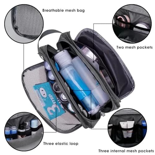 WANDF Travel Toiletry Bag for Men, Small Dopp Kit for Toiletries | Water-Resistant Polyester thumbnail 3