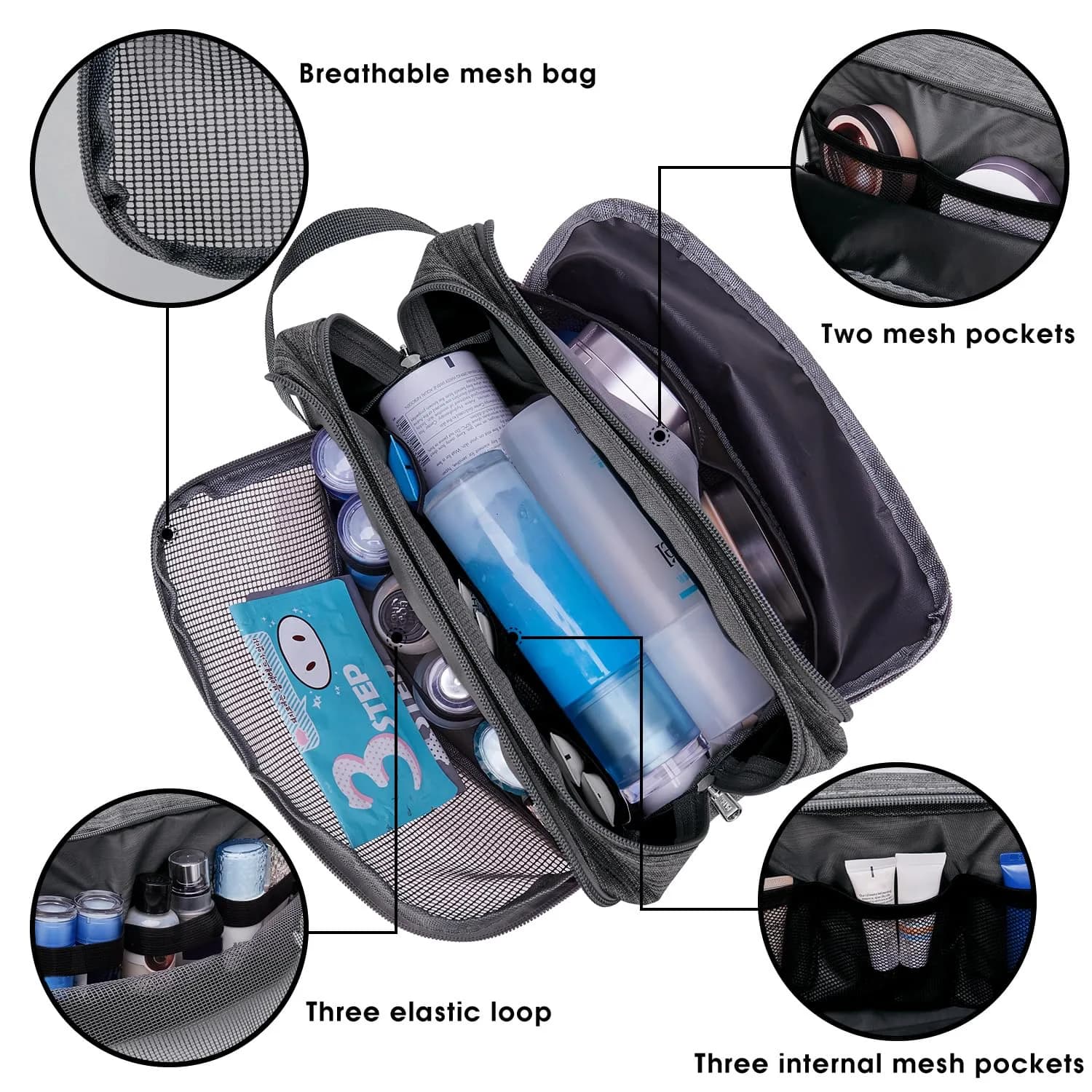 WANDF Travel Toiletry Bag for Men, Small Dopp Kit for Toiletries | Water-Resistant Polyester - view 3