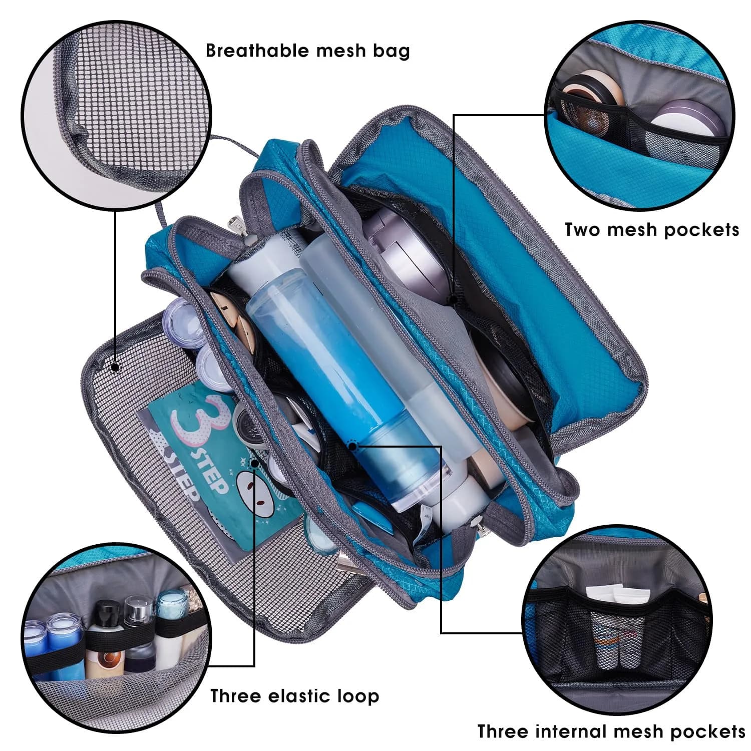 WANDF Travel Toiletry Bag for Men, Small Dopp Kit | 25cm x 12cm x 5cm (9.5" x 4.7" x 5.9") - view 3
