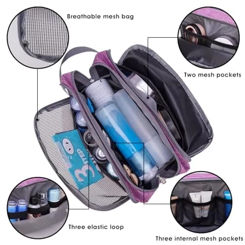 WANDF Travel Toiletry Bag for Men, Small Dopp Kit Purple | Water-Resistant Polyester, 23cm x 12cm x 15cm thumbnail 3