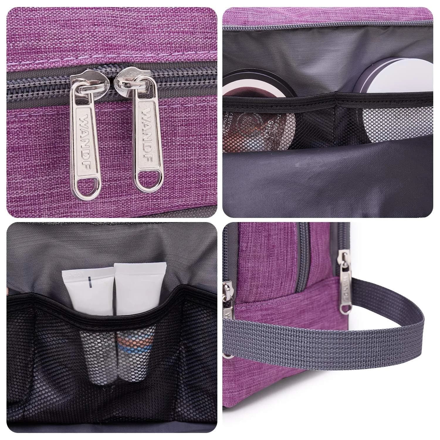 WANDF Travel Toiletry Bag for Men, Small Dopp Kit Purple | Water-Resistant Polyester, 23cm x 12cm x 15cm - view 4
