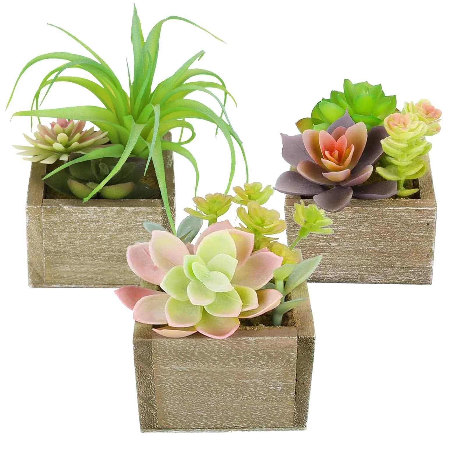Mingfuxin Artificial Succulents Indoor Fake Plants Set of 3 | Realistic Mini Potted Decor for Home & Bathroom — Organic
