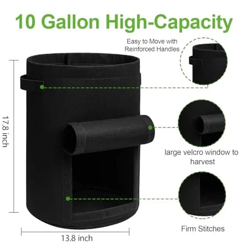 Homyhoo 4 Pack Plant Grow Bags 10 Gallon | Breathable, Handles & Harvest Window for Vegetables thumbnail 5