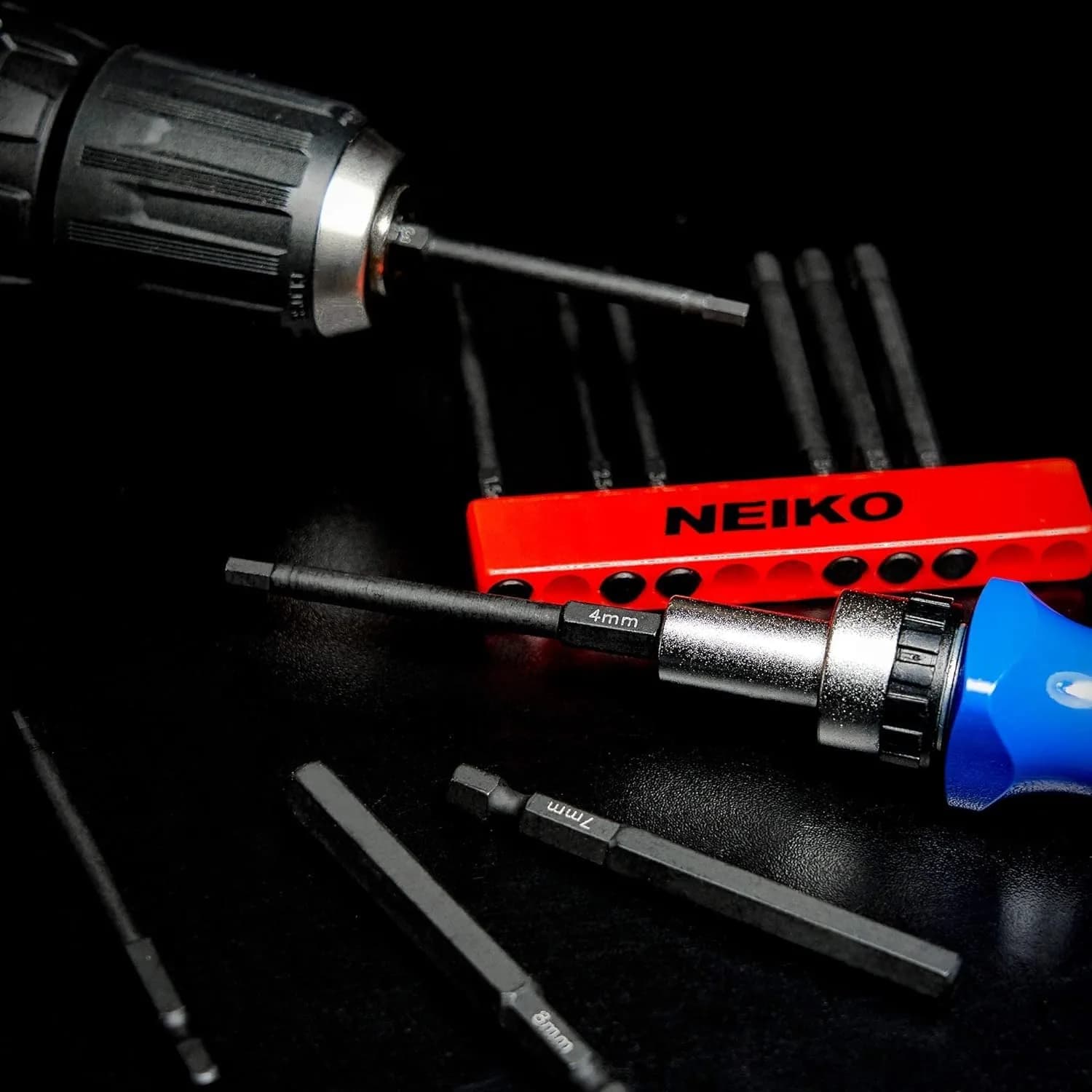 NEIKO 01148A Hex Allen Power Bit Set, 11-Piece Metric Sizes 1.5mm to 8mm | Magnetic Head Bits with 3 Quick Release Shanks - view 5