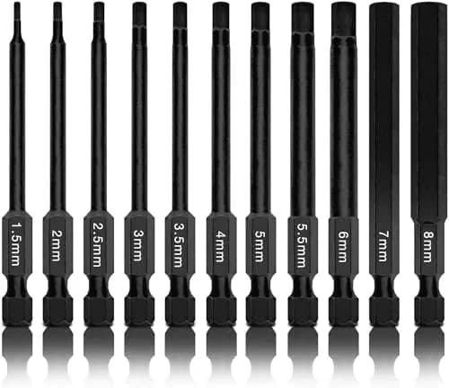 NEIKO 01148A Hex Allen Power Bit Set, 11-Piece Metric Sizes 1.5mm to 8mm | Magnetic Head Bits with 3 Quick Release Shanks thumbnail 1