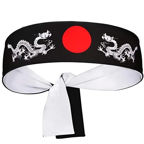 5Chaos Japanese Dragon Headband Hachimaki 5.8cm (2.3" W) x 96.5cm (38" L) | Reversible Bushido Head Wrap for Karate Cosplay Kitchen Chef Ninja Samurai Party Festival thumbnail 1