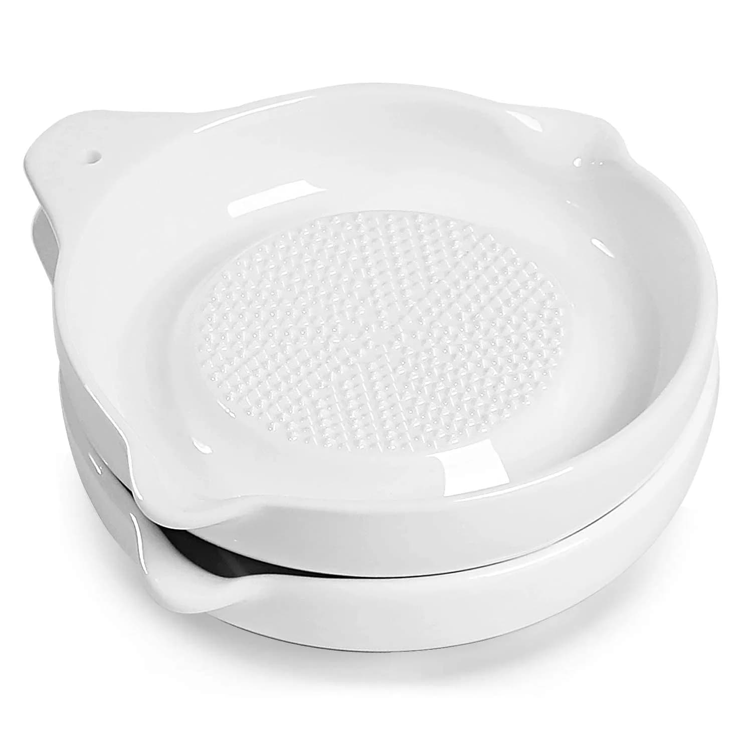 ONTUBE Ceramic Grater Plate for Ginger, Garlic, Onion (5.5" x 2 Pieces) | Dishwasher Safe & Multi-Function Kitchen Tool