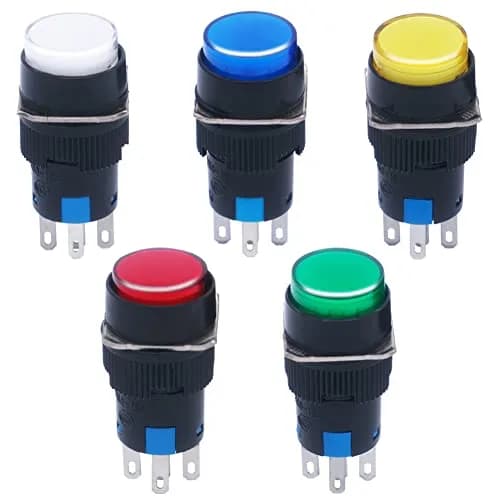 mxuteuk 16mm Momentary Push Button Switch with LED Light, 1NO 1NC SPDT, 5 Color Pack | Industrial Control Component thumbnail 1