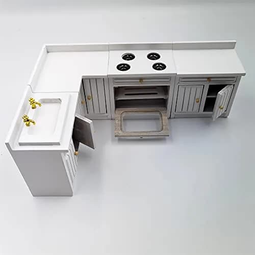 SXFSE 1:12 Dollhouse Wooden Kitchen Cabinet Set | Miniature Furniture in White for Dollhouses thumbnail 3