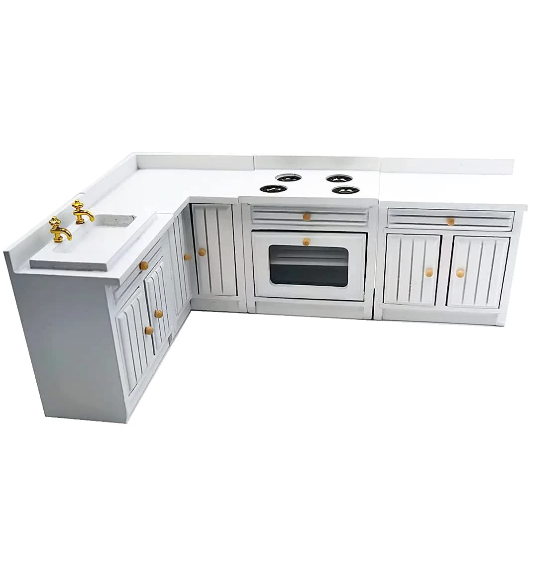 SXFSE 1:12 Dollhouse Wooden Kitchen Cabinet Set | Miniature Furniture in White for Dollhouses