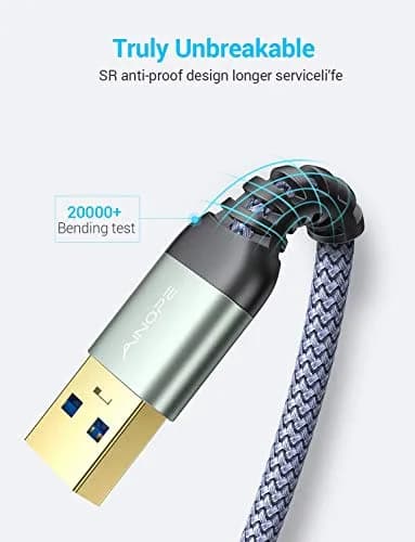 AINOPE 2 Pack USB 3.0 Extension Cable 10FT | High-Speed Data & Fast Charging with Reinforced Braided Material thumbnail 2