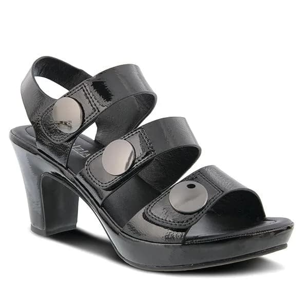 PATRIZIA Triodee Sandals for Women - Casual Platform Slip-On with Adjustable Straps, Black Patent, EU 38 / US 7.5-8 | 3" Heel, 3/4" Platform thumbnail 3
