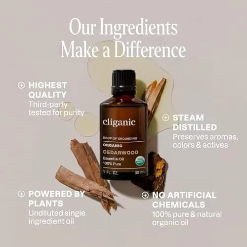 Cliganic Organic Cedarwood Essential Oil for Diffuser, 30ml (1 Fl Oz) | USDA Organic Certified, Pure & Multipurpose thumbnail 2
