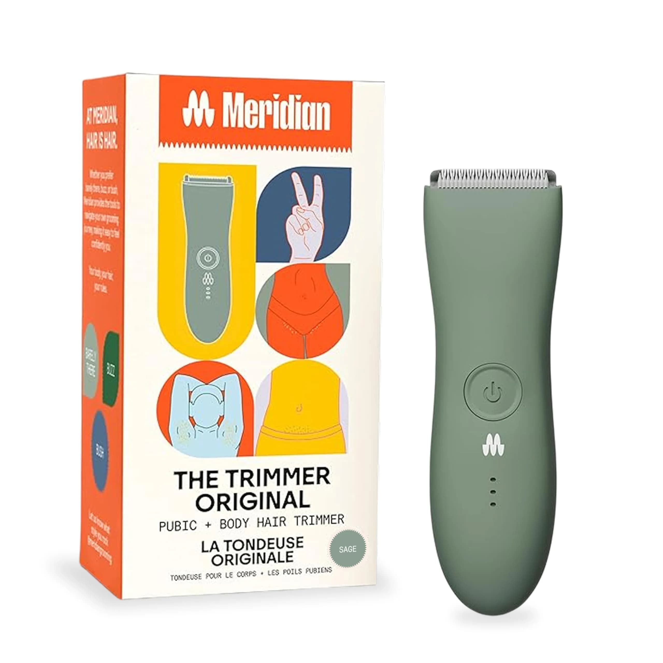MERIDIAN The Trimmer Original Body Hair Trimmer for Men, Electric Shaver for Pubic Hair, Chest, Legs & Bikini, Waterproof & Rechargeable, Sage (1 Unit) - main product image
