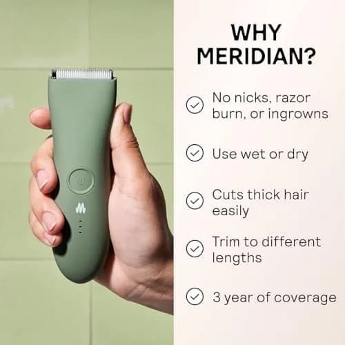MERIDIAN The Trimmer Original Body Hair Trimmer for Men, Electric Shaver for Pubic Hair, Chest, Legs & Bikini, Waterproof & Rechargeable, Sage (1 Unit) thumbnail 2