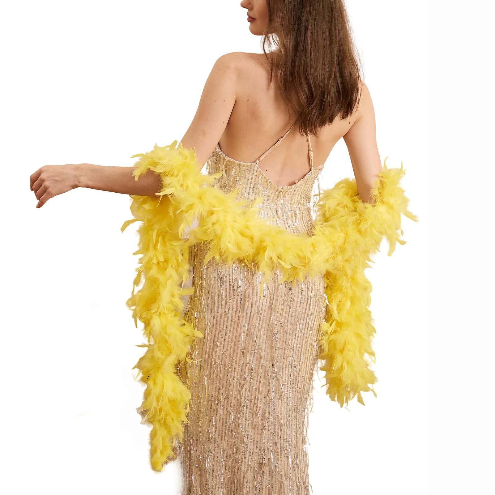 Happy Feather 100g Chandelle Feather Boa for DIY Craft, Party, Halloween, Yellow | 70.9-inch Long Fluffy Costume Accessory