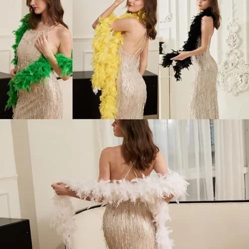 Happy Feather 100g Chandelle Feather Boa for DIY Craft, Party, Halloween, Yellow | 70.9-inch Long Fluffy Costume Accessory thumbnail 4