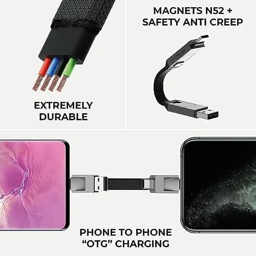 Rolling Square inCharge 6 Keychain USB C Charger Cable, Lightning & Micro-USB, 15cm (0.5ft) | Universal 6-in-1 Charging Cable thumbnail 5