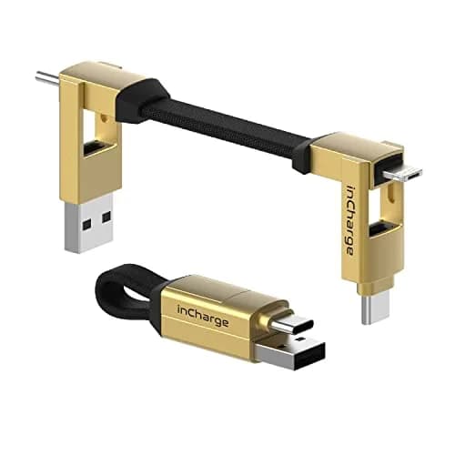 Rolling Square inCharge 6 Keychain USB C Charger Cable, Lightning & Micro-USB, 15W, Gold thumbnail 1