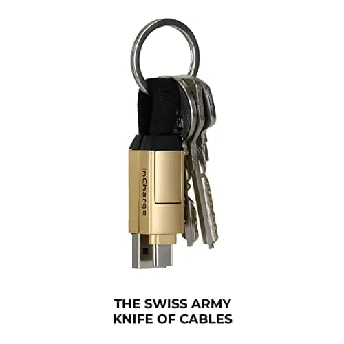 Rolling Square inCharge 6 Keychain USB C Charger Cable, Lightning & Micro-USB, 15W, Gold thumbnail 4