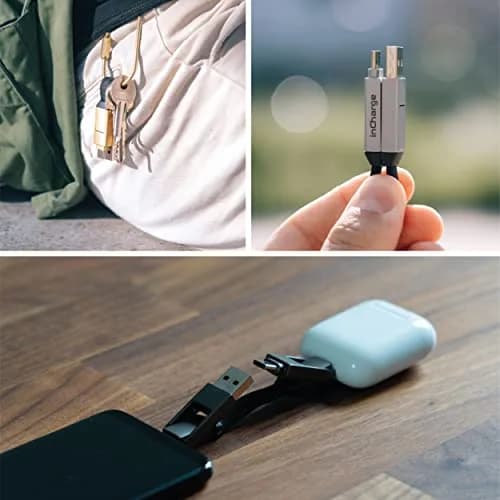 Rolling Square inCharge 6 Keychain USB C Charger Cable, Lightning & Micro-USB, 15W, Gold thumbnail 3