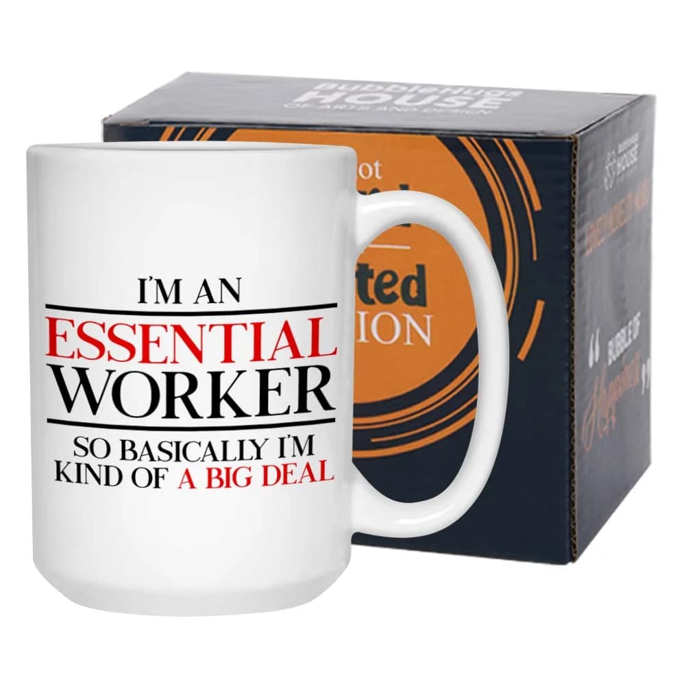 Bubble Hugs Essential Worker Coffee Mug 15 oz | Funny Big Deal Key Worker Gift — 15 Ounces