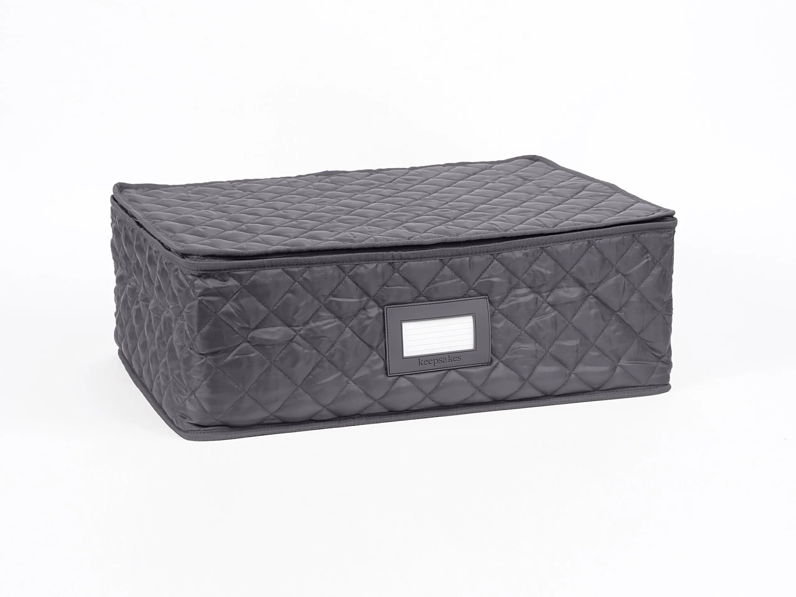 Covermates Keepsakes Storage Box 19.25W x 13D x 6.5H | Padded, Dust-Free, ID Window — Slate Quilted Polyester
