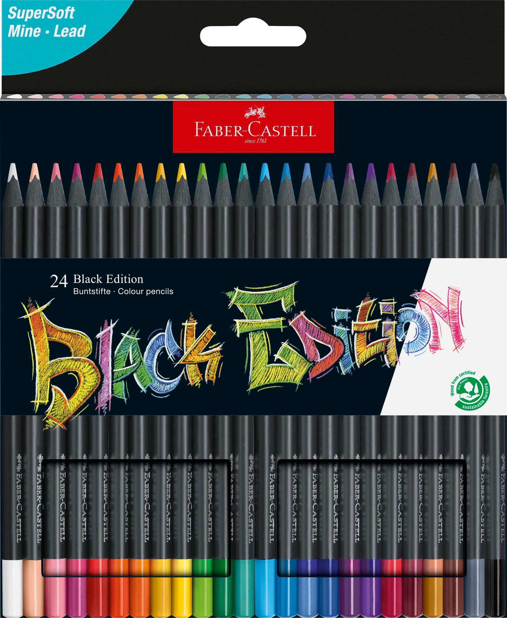 Faber-Castell Black Edition Colored Pencils 24 Count | Smooth Laydown & Ergonomic Grip - main product image