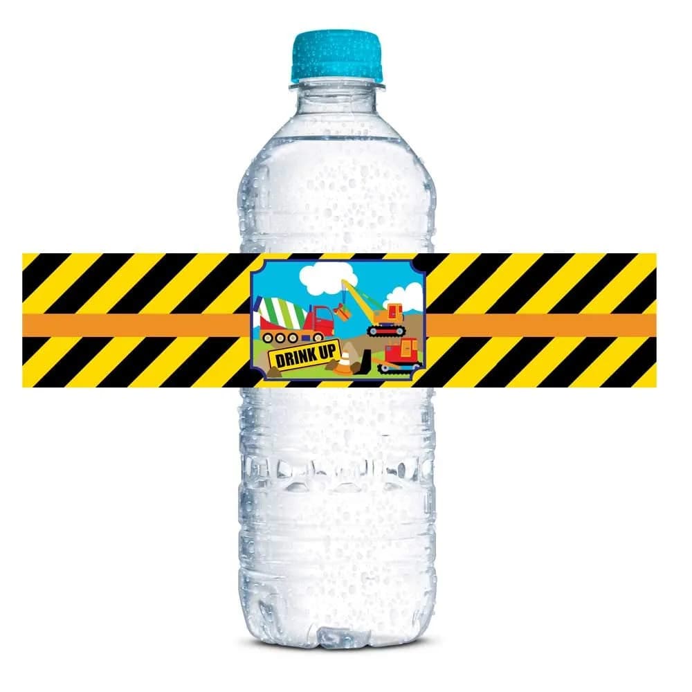 Amanda Creation Waterproof Water Bottle Sticker Wrappers 20 1.75" x 8.5" | Construction Site Party Zone Labels — Construction Site