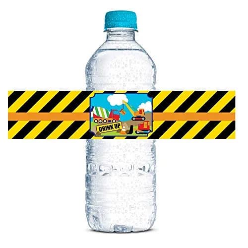 Amanda Creation Waterproof Water Bottle Sticker Wrappers 20 1.75" x 8.5" | Construction Site Party Zone Labels thumbnail 1