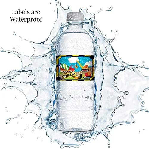Amanda Creation Waterproof Water Bottle Sticker Wrappers 20 1.75" x 8.5" | Construction Site Party Zone Labels thumbnail 4