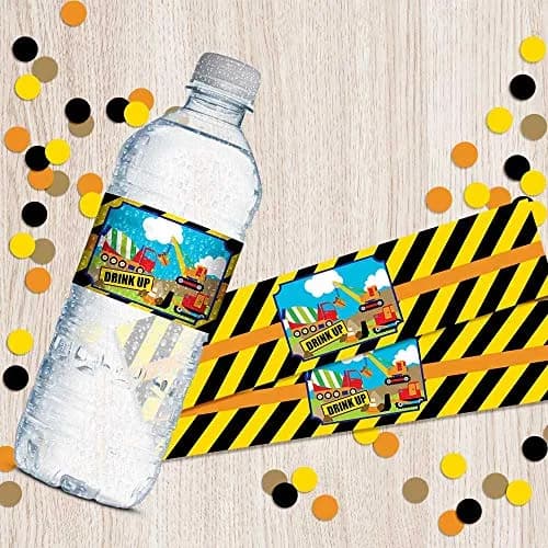 Amanda Creation Waterproof Water Bottle Sticker Wrappers 20 1.75" x 8.5" | Construction Site Party Zone Labels thumbnail 6