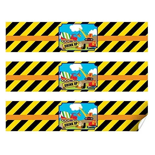Amanda Creation Waterproof Water Bottle Sticker Wrappers 20 1.75" x 8.5" | Construction Site Party Zone Labels thumbnail 2