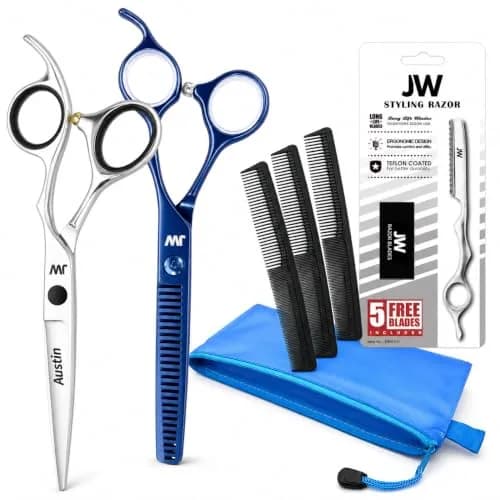 JW Shears CRX Professional Hair Cutting & Thinning Shear Set with Razor, 6cm (2.36in) Blade, Japanese Stainless Steel | Value Kit for Stylists & Home Use thumbnail 1
