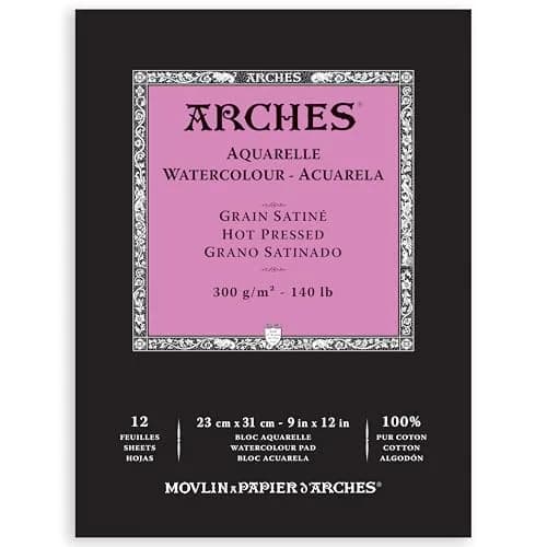 Arches Aquarelle Watercolor Pad, Hot Pressed, 300gsm (140lb) 23x30cm (9x12 inch) | 100% Cotton Paper thumbnail 1
