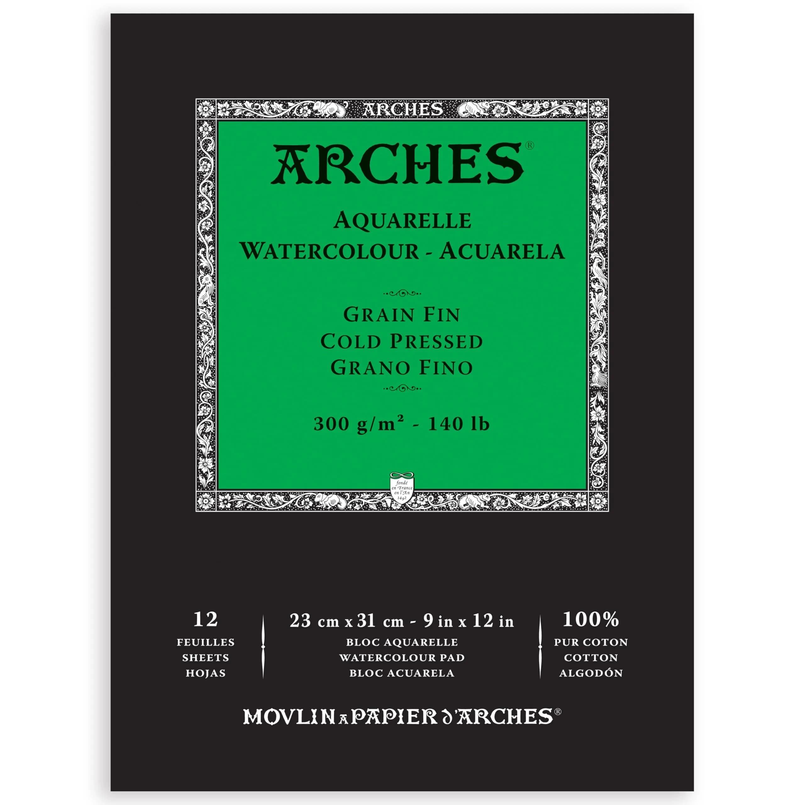 Arches Watercolor Pad, Cold Press, 25cm x 38cm (9x12 inches), 12 Sheets | Professional Art Paper for Watercolor Gouache Ink Acrylic