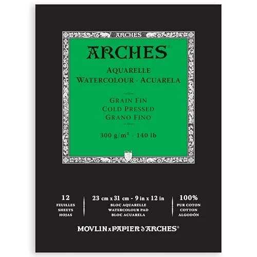 Arches Watercolor Pad, Cold Press, 25cm x 38cm (9x12 inches), 12 Sheets | Professional Art Paper for Watercolor Gouache Ink Acrylic thumbnail 1