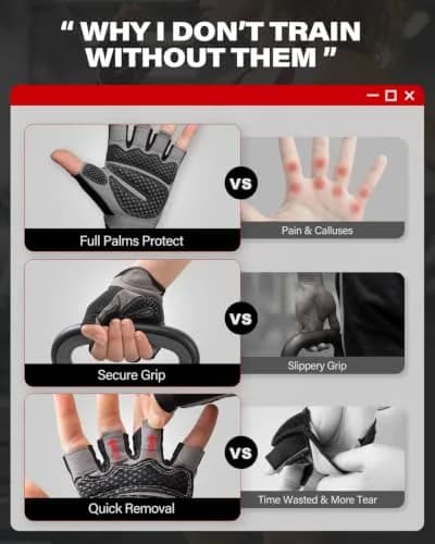 VINSGUIR Workout Gloves for Men and Women, Weight Lifting Gloves with Excellent Grip, Lightweight Gym Gloves for Weightlifting, Cycling, Exercise, Crosstraining, Pull ups, Fitness, Climbing and Rowing (Medium, Black) thumbnail 8