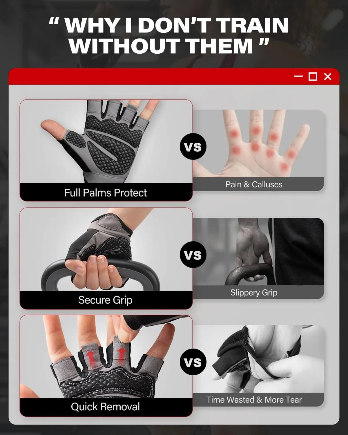 VINSGUIR Workout Gloves for Men and Women, Weight Lifting Gloves with Excellent Grip, Lightweight Gym Gloves for Weightlifting, Cycling, Exercise, Crosstraining, Pull ups, Fitness, Climbing and Rowing (Medium, Black) - view 8