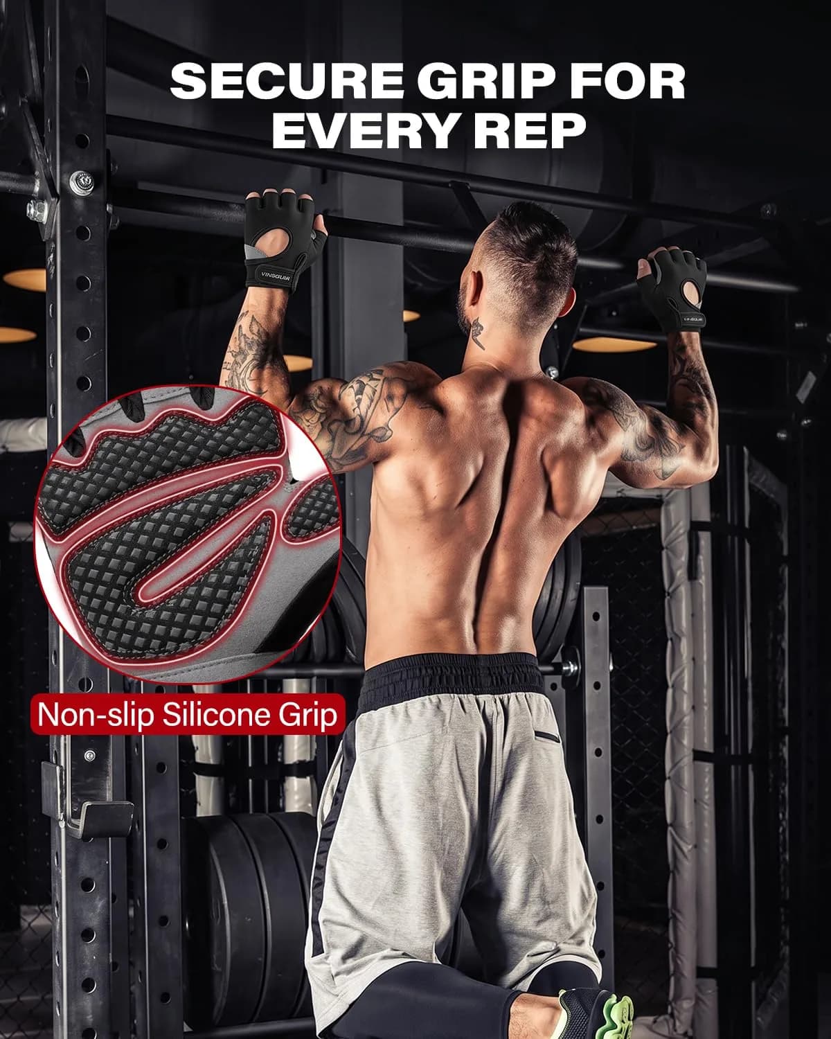 VINSGUIR Workout Gloves for Men and Women, Weight Lifting Gloves with Excellent Grip, Lightweight Gym Gloves for Weightlifting, Cycling, Exercise, Crosstraining, Pull ups, Fitness, Climbing and Rowing (Medium, Black) - view 2