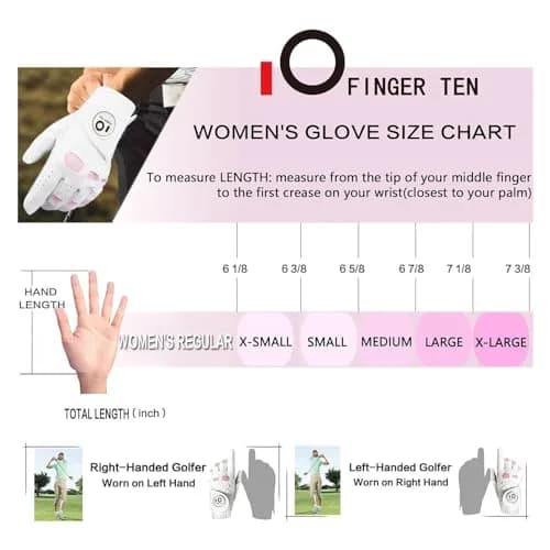 FINGER TEN Women Leather Golf Gloves with Ball Marker | Enhanced Grip & Comfort for Ladies (White&Pink-1 Pair, Medium) thumbnail 5