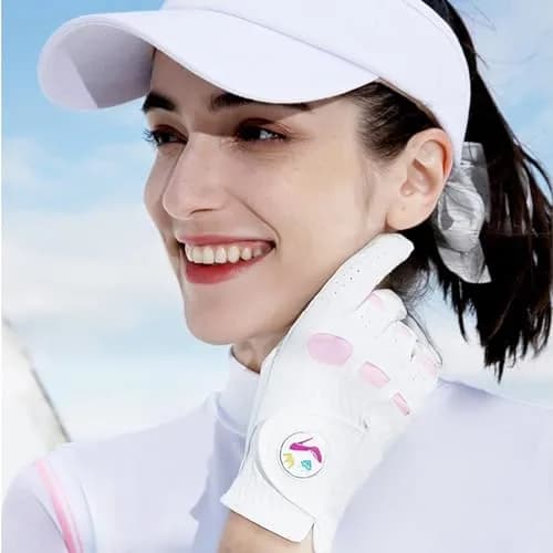 FINGER TEN Women Leather Golf Gloves with Ball Marker | Enhanced Grip & Comfort for Ladies (White&Pink-1 Pair, Medium) thumbnail 6
