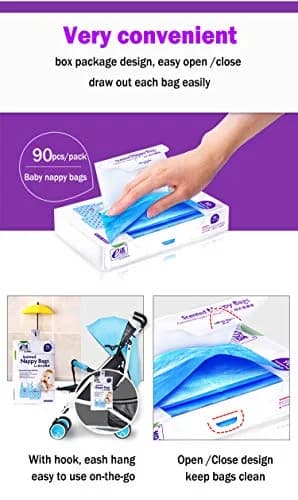 Dergik Baby Diaper Disposal Bags 270 | Odor Control, Light Baby Powder Scent, Easy Tie Handles thumbnail 3