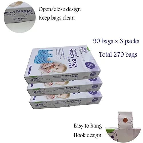 Dergik Baby Diaper Disposal Bags 270 | Odor Control, Light Baby Powder Scent, Easy Tie Handles thumbnail 2