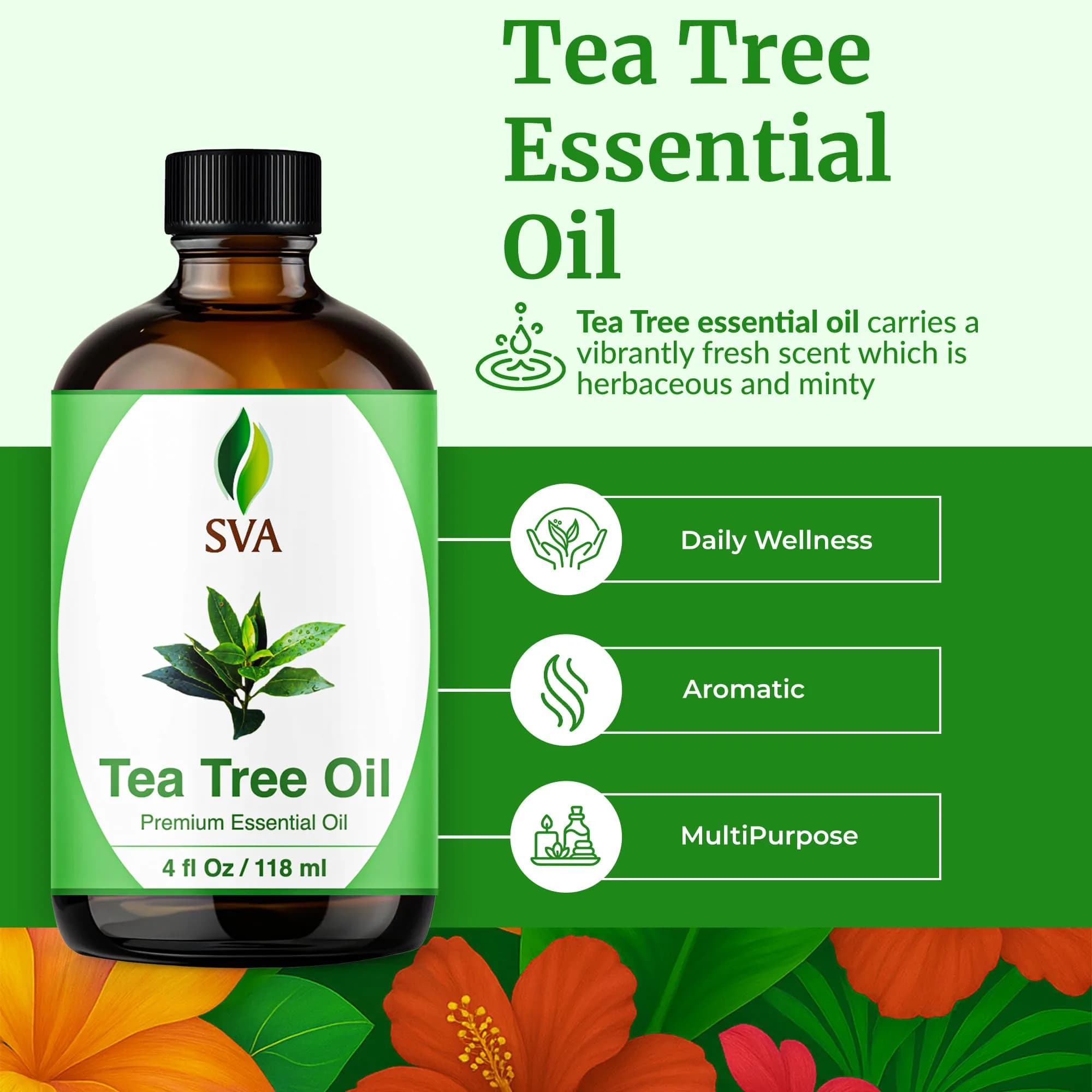 SVA Organics Organic Tea Tree Essential Oil, 4 Fl Oz (118 mL) - Pure & Natural Steam Distilled - view 2