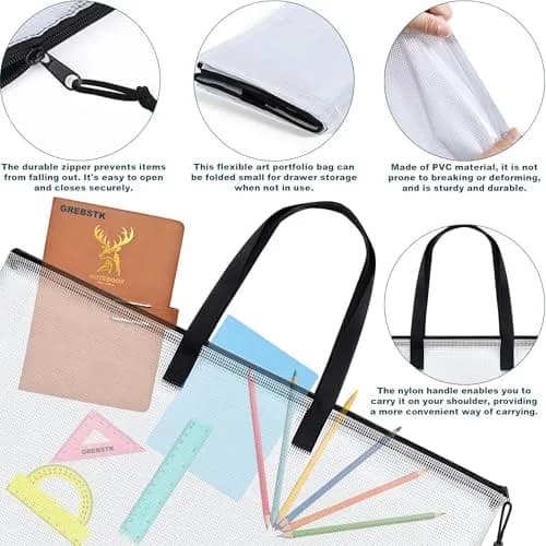 GREBSTK Art Portfolio Bag, 28x20 Inch, 2PCS Clear Poster Storage | Waterproof PVC & Nylon, Large Capacity thumbnail 3