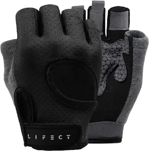LIFECT Essential Breathable Workout Gloves, Knuckle Weight Lifting Fingerless Gym Exercise Gloves with Curved Open Back, for Powerlifting, Crossfit, Women and Men (Black, X-Large) thumbnail 1